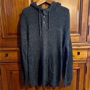 Commerce - Men’s Cozy Gray Hooded Knit Sweater with Ribbed Texture